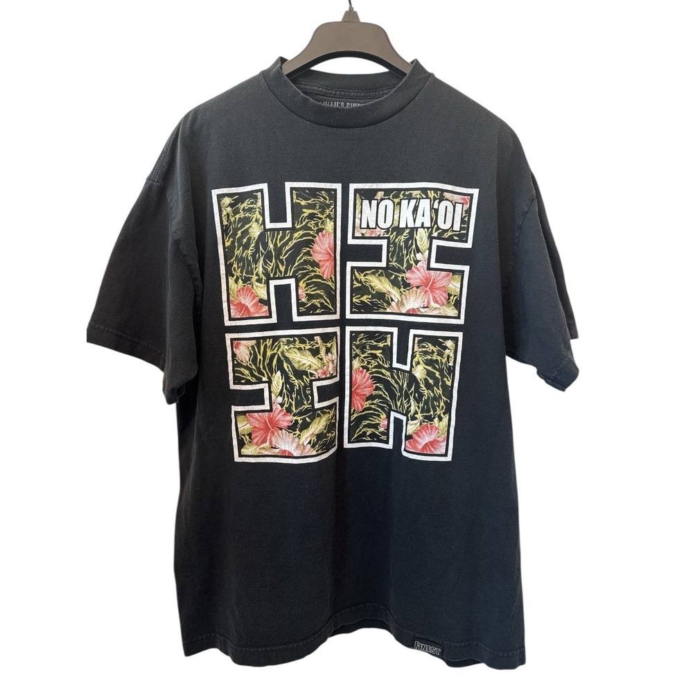 Hawaii's Finest‎ Malaki 2020 Graphic Tee Mens XL Black "No Ka Oi" Floral Design